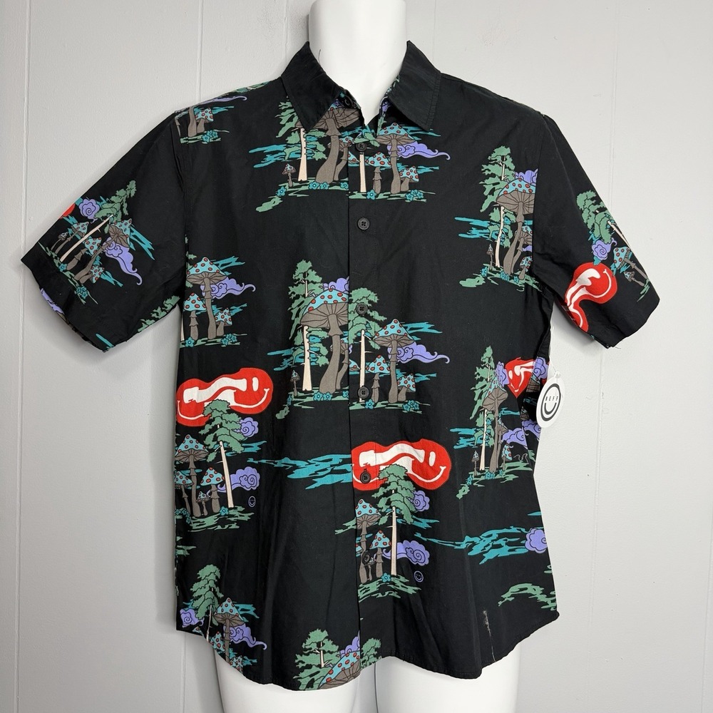 NEFF Psychedelic Mushroom Forest Shirt Mens Small Button Up--C55